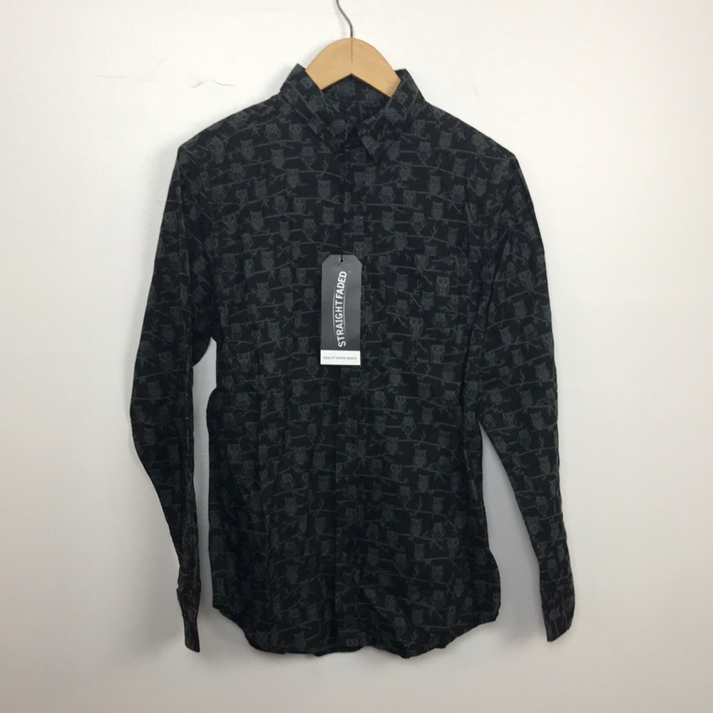 NWT Straight Faded Button Down Shirt Owl Pattern